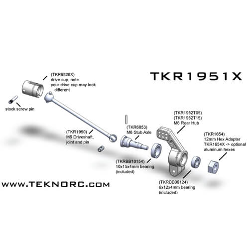 Tekno M6 Driveshafts and Hub Carriers (Slash 2WD, Nitro Rustler/Stampede, rear)  - TKR1951X