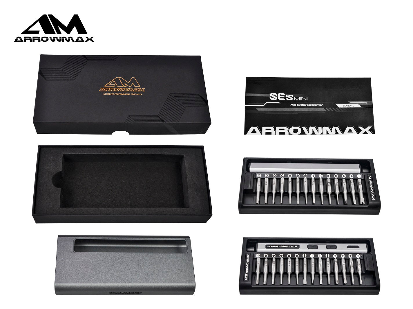 Arrowmax SES Mini Electric Screwdriver with Alu Case (28 in 1) Space Gray - AM-199911 - RCXX - RC Racing Shop | RC Models | Tuning & Spare Parts for Professionals