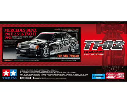 Tamiya 1/10 Mercedes-Benz 190 E 2.5-16 EVO II (peinture noire/argentée) – TT-02 - 47525